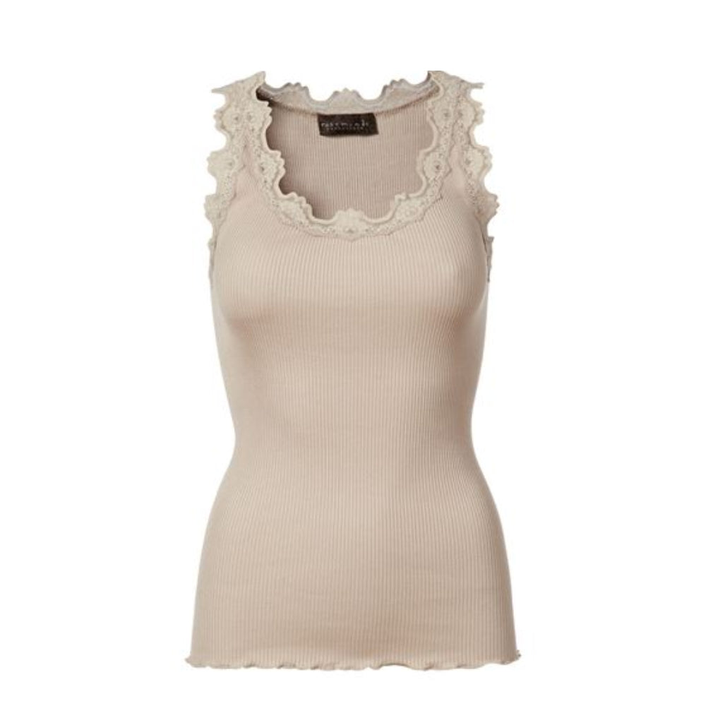 Rosemunde top - RWBabette Silk top w lace – 5205 –  Cacao