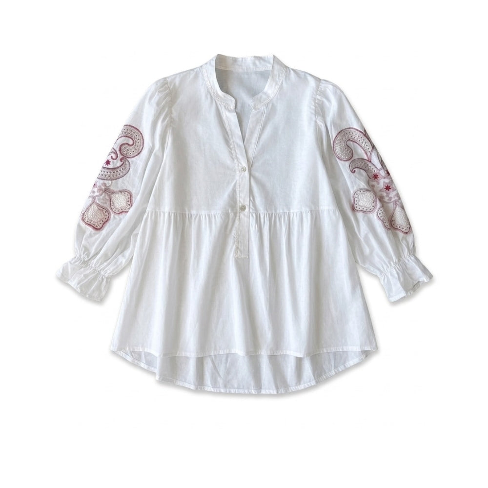  Qnuz bluse - Bell Blouse w embrodery - 9344 - 10 White 