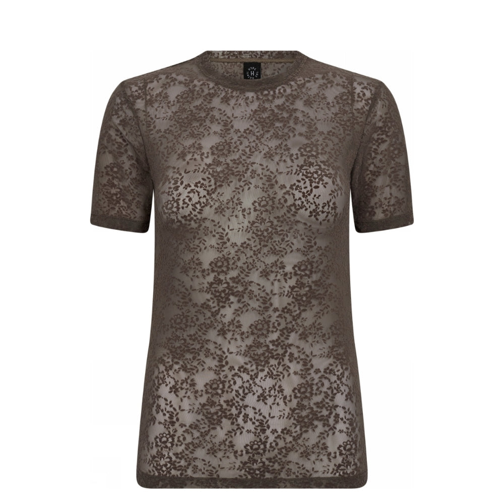 Hype the Detail blonde t-shirt - Lace Tee Slim - 3-852-2 - 2 Brown