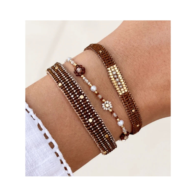 Ibu Jewels armbånd – IH06-Jill 5 Stones (Brun/Guld)