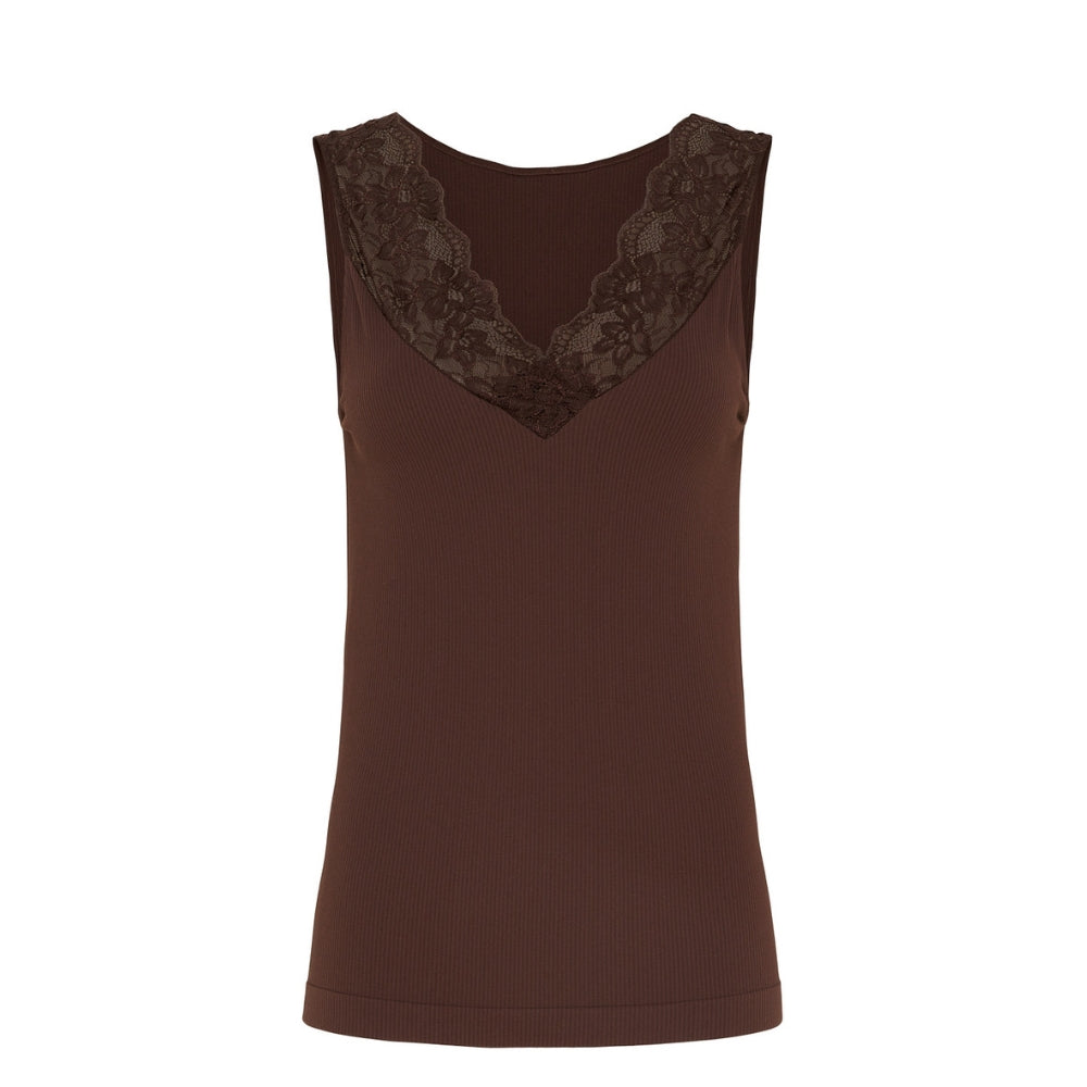 Tim & Simonsen top - Belen rib v-lace top – 18214 – Cioccolato