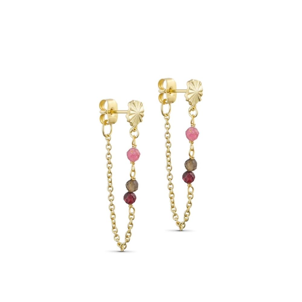 Pure by Nat øreringe med sten - Florence post earring w. gemstones – 45863 – G/P Pink Smoky