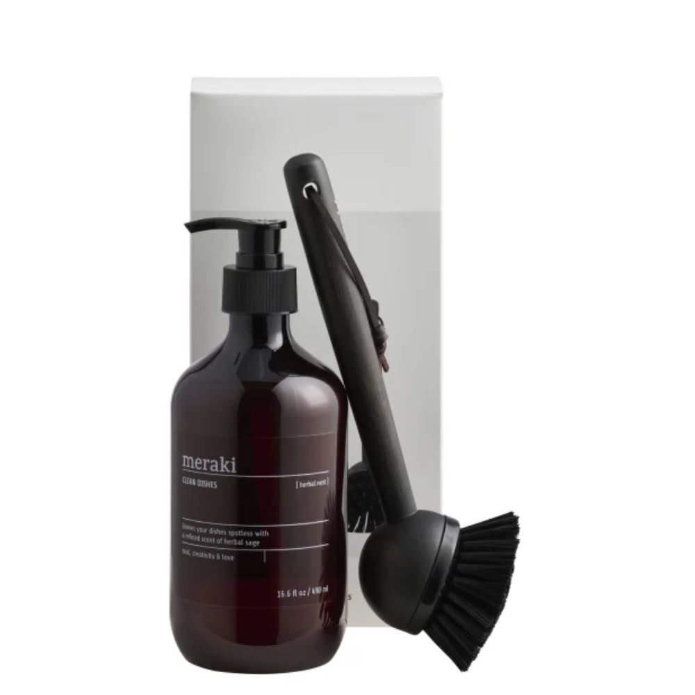 Meraki gaveæske opvaskesæbe og opvaskebørste i sort Gift Box - Blossom Breeze, Dish Wash essentials