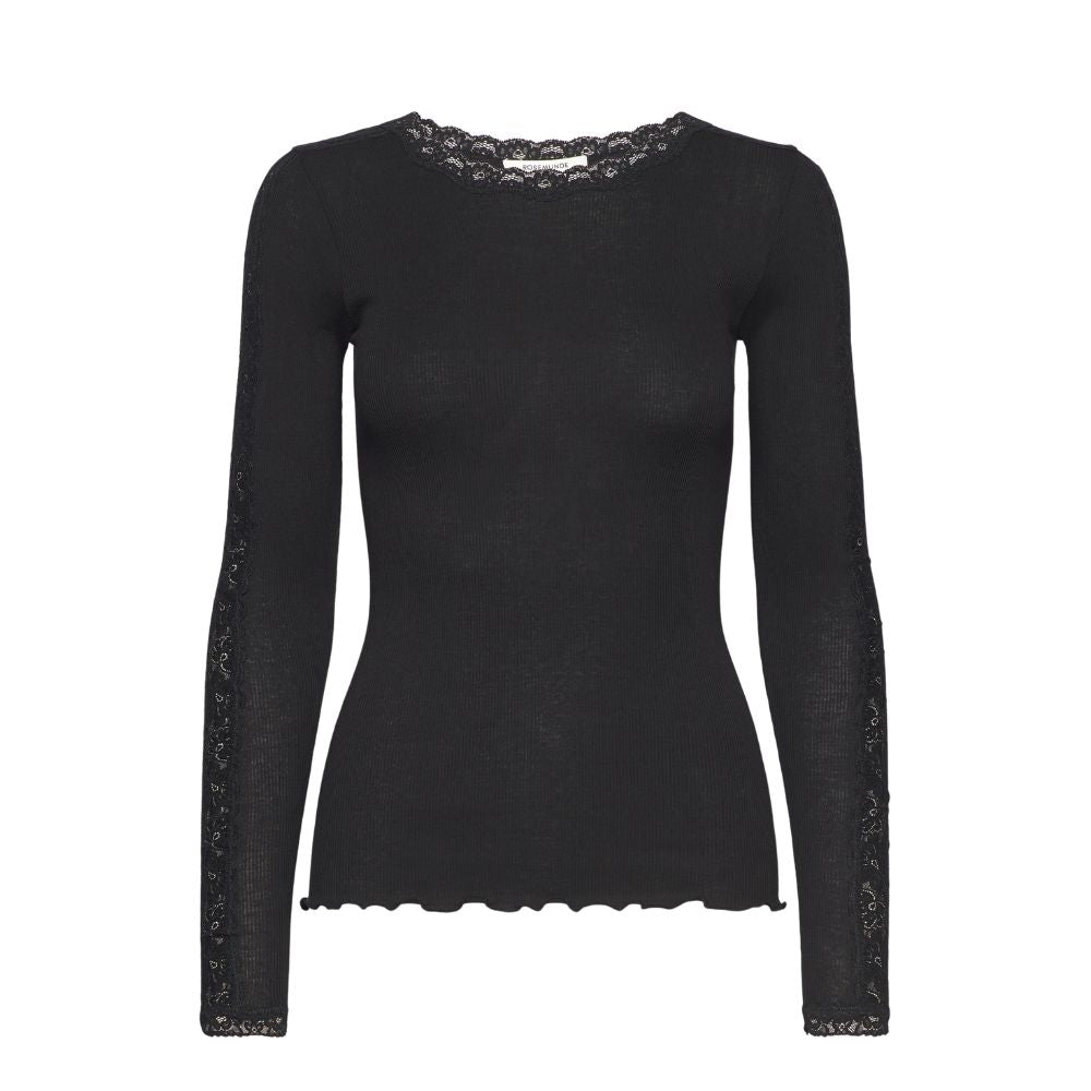 Rosemunde bluse - RWBernadine Organic LS O-Neck Lace T-shirt – 4893 - 010 Black