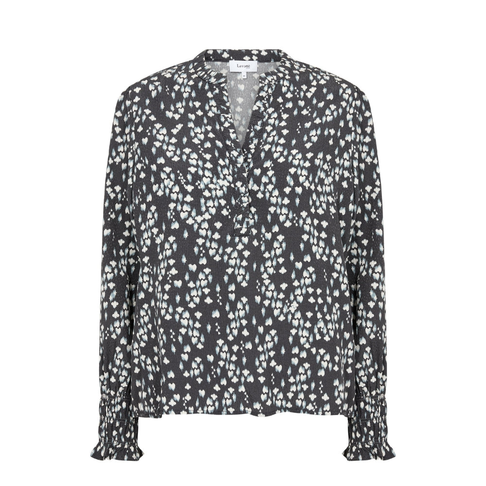 Levete Room bluse - LR-Ketty 1 - 101116 - L926C Black Oyster Combi - udsalg black friday