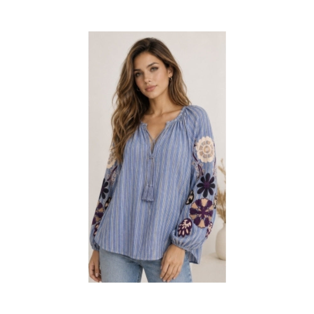 Qnuz bluse – Boheme (Blå stribet)