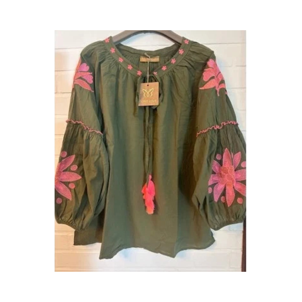 Boho Love skjortebluse – B1419 (Mørkegrøn)