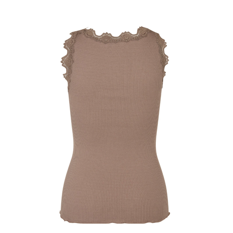 Rosemunde top med blonde - 5205 (Mørk sand)