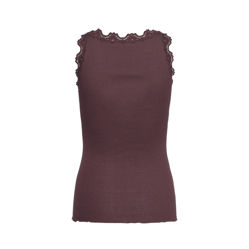 Rosemunde silke top med blonde (Brun)