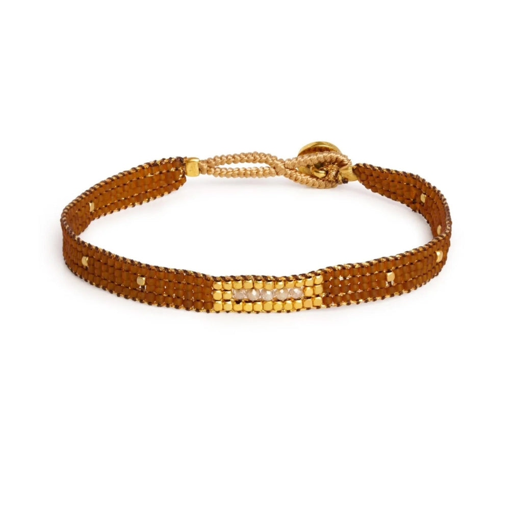Ibu Jewels armbånd – IH06-Jill 5 Stones (Brun/Guld)