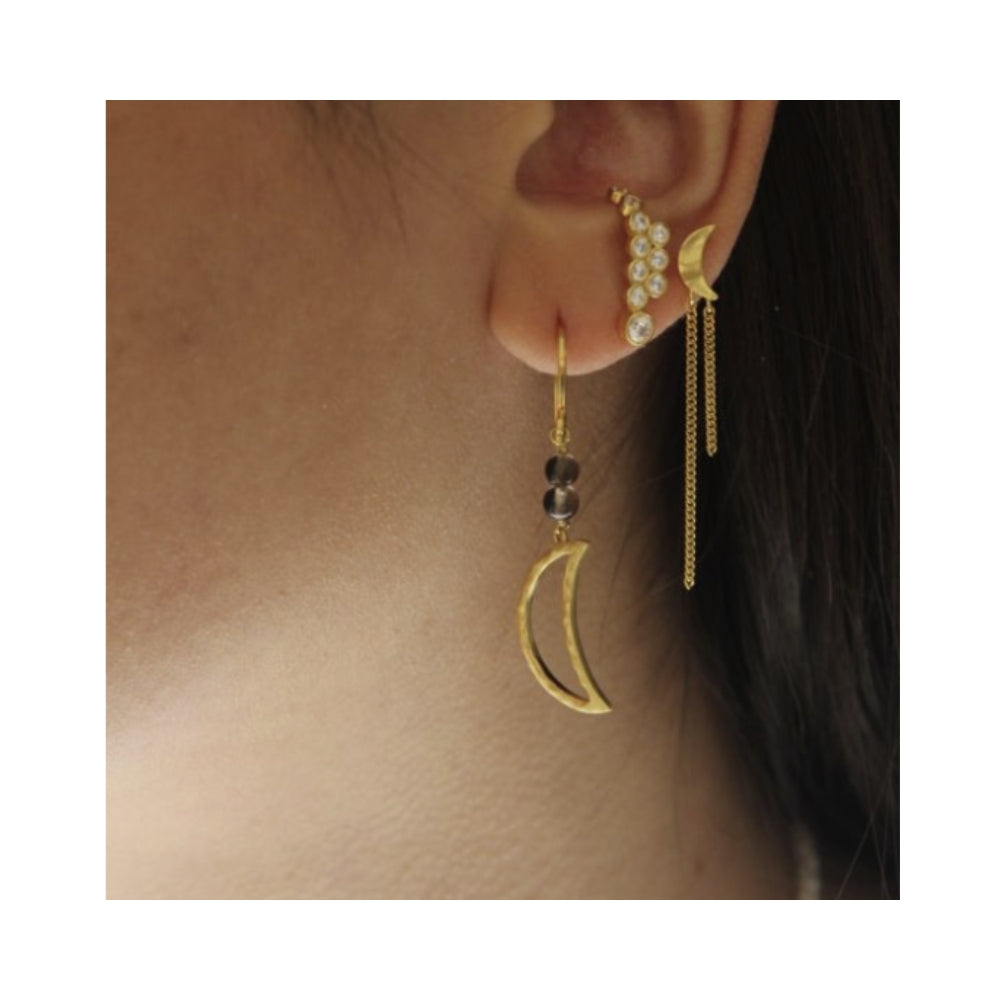 Stine A ørering - Petit Bella Moon Earring with Two Chains – Single  – 1415-02-S