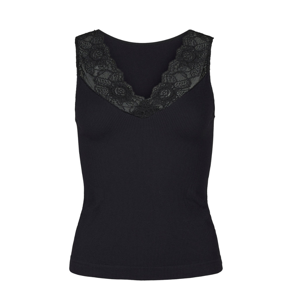 Tim & Simonsen top -  Belen rib v-lace top – 18214 – Nero