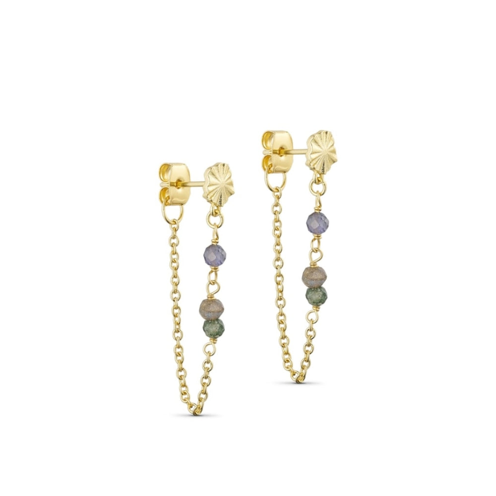 Pure by Nat øreringe med sten - Florence post earring w. gemstones – 45863 – G/P Blue Green