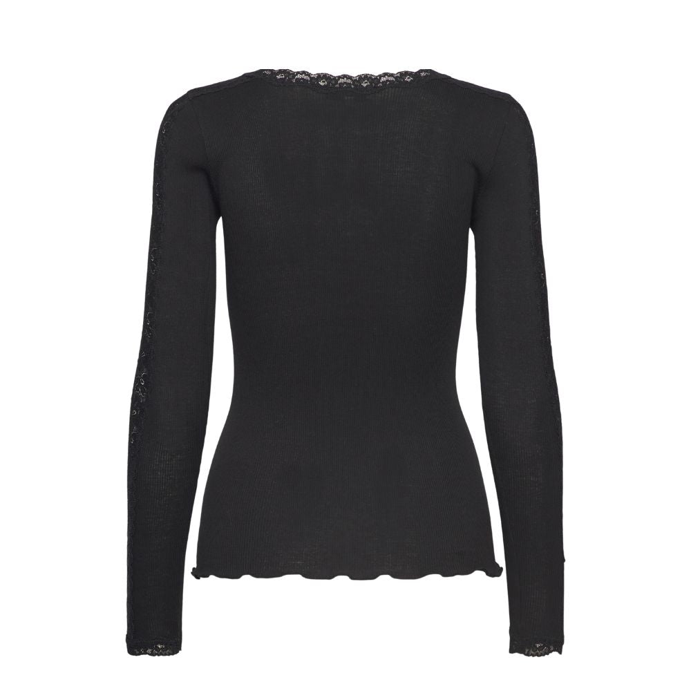 Rosemunde bluse - RWBernadine Organic LS O-Neck Lace T-shirt – 4893 - 010 Black