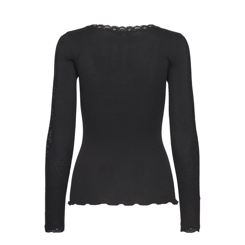 Rosemunde bluse - RWBernadine Organic LS O-Neck Lace T-shirt – 4893 - 010 Black