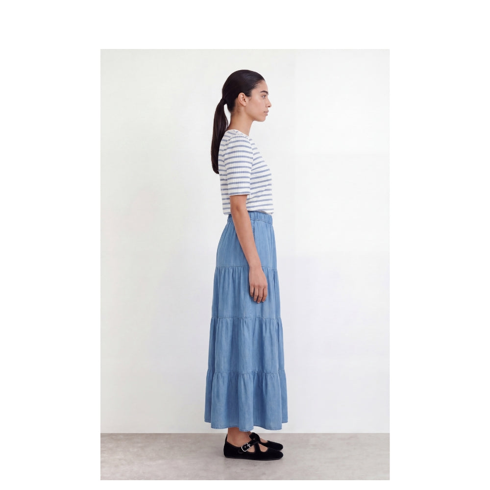 Levete Room denim look lang nederdel - LR-Rora 4 – 201147 - 2085 Mid Blue Denim
