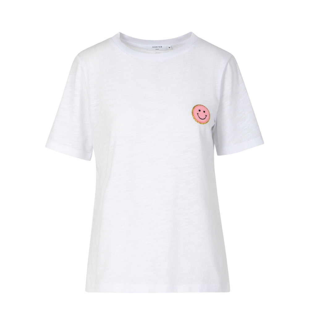 Coster Copenhagen t-shirt - CCSmile t-shirt Midi Ærme – 261-1505H – White 200 (pink smile)