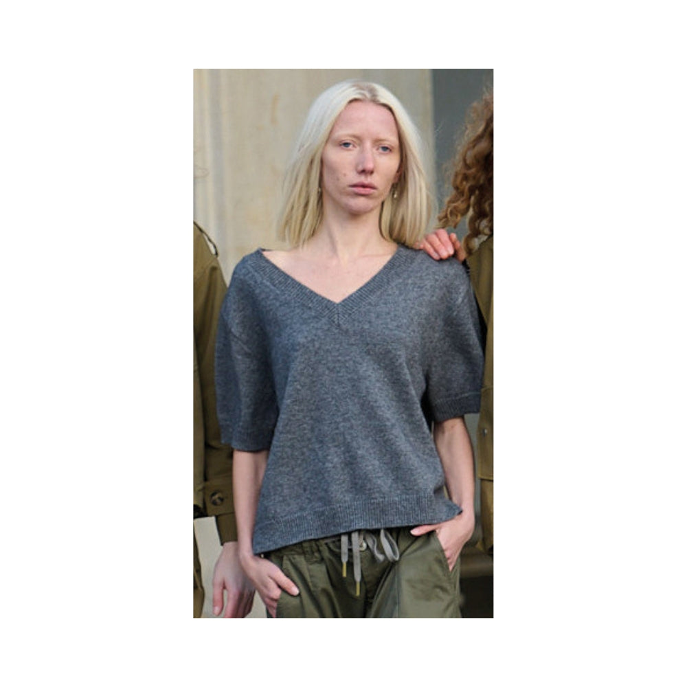 Las Rouge strik t-shirt - Julie S/S Knit - LR1982 - Dark Grey Melange