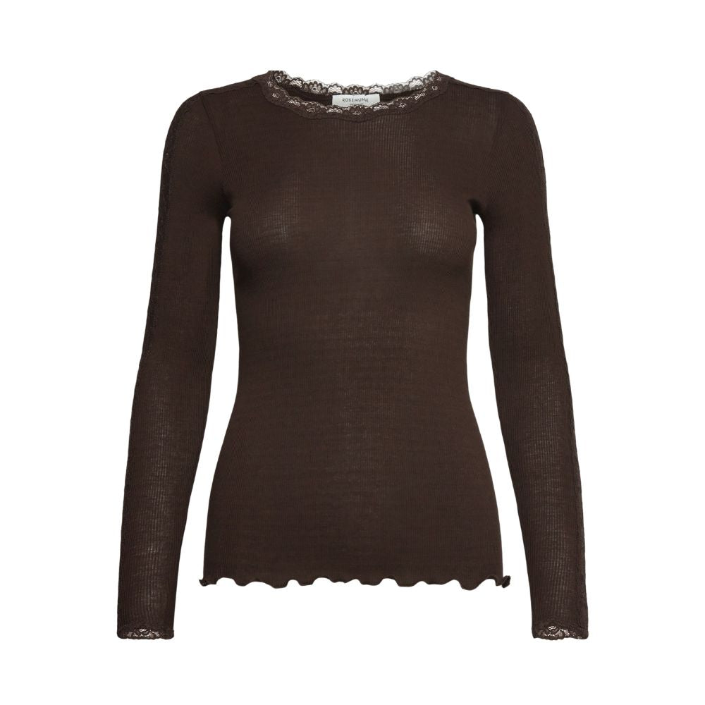Rosemunde bluse - RWBernadine Organic LS O-Neck Lace T-shirt – 4893 - 856 Mole