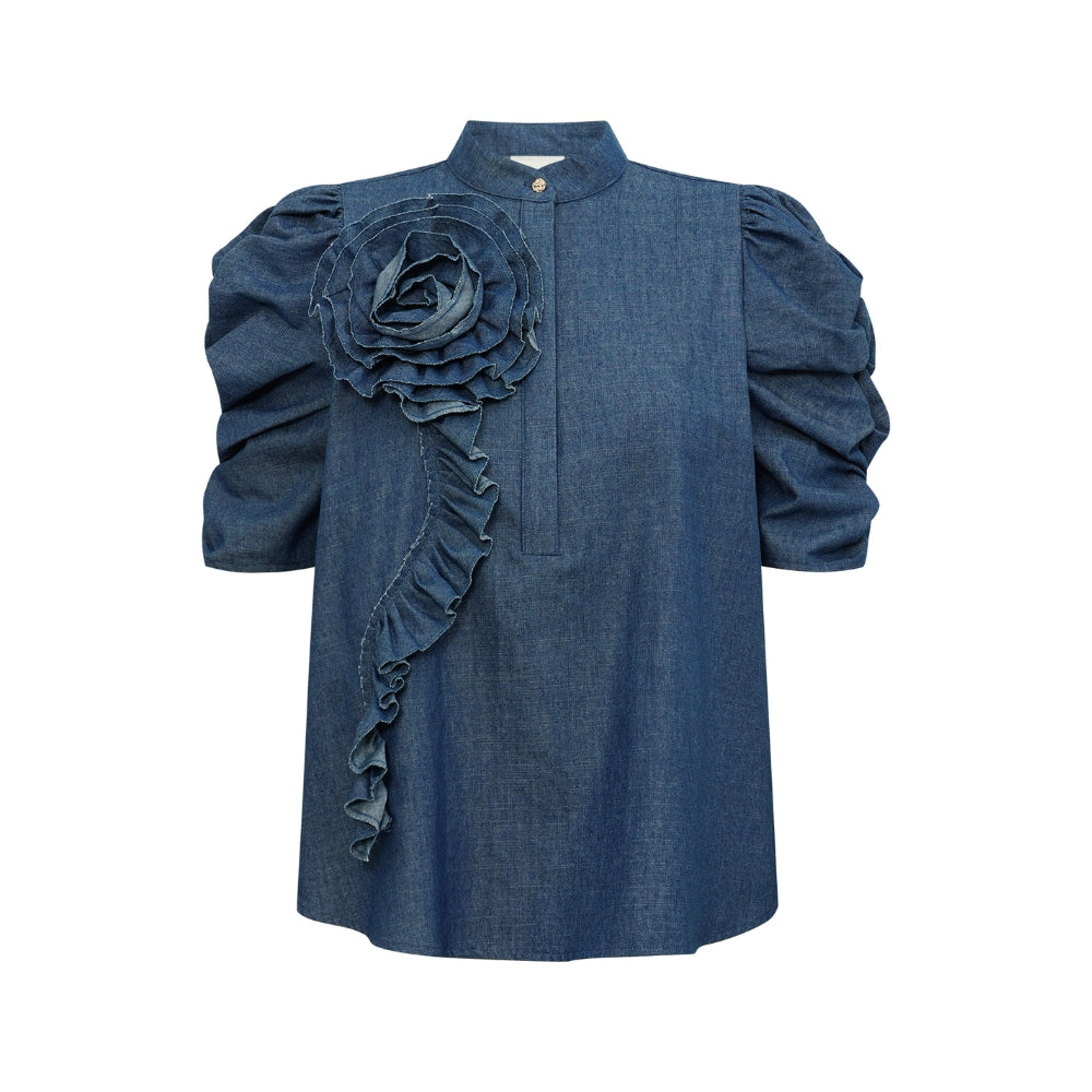 Gossia bluse med blomst – ZabinaGO (Denim)