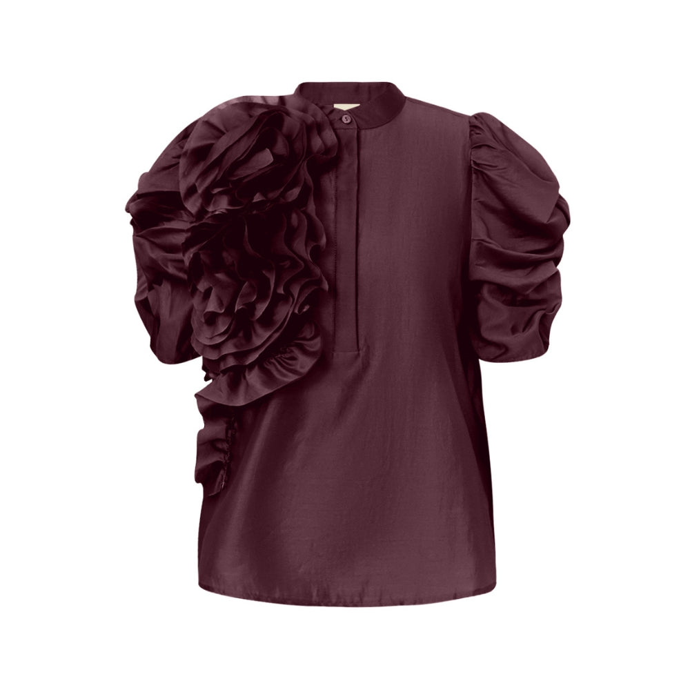 Gossia bluse med blomst – Annsofi (Bordeaux)