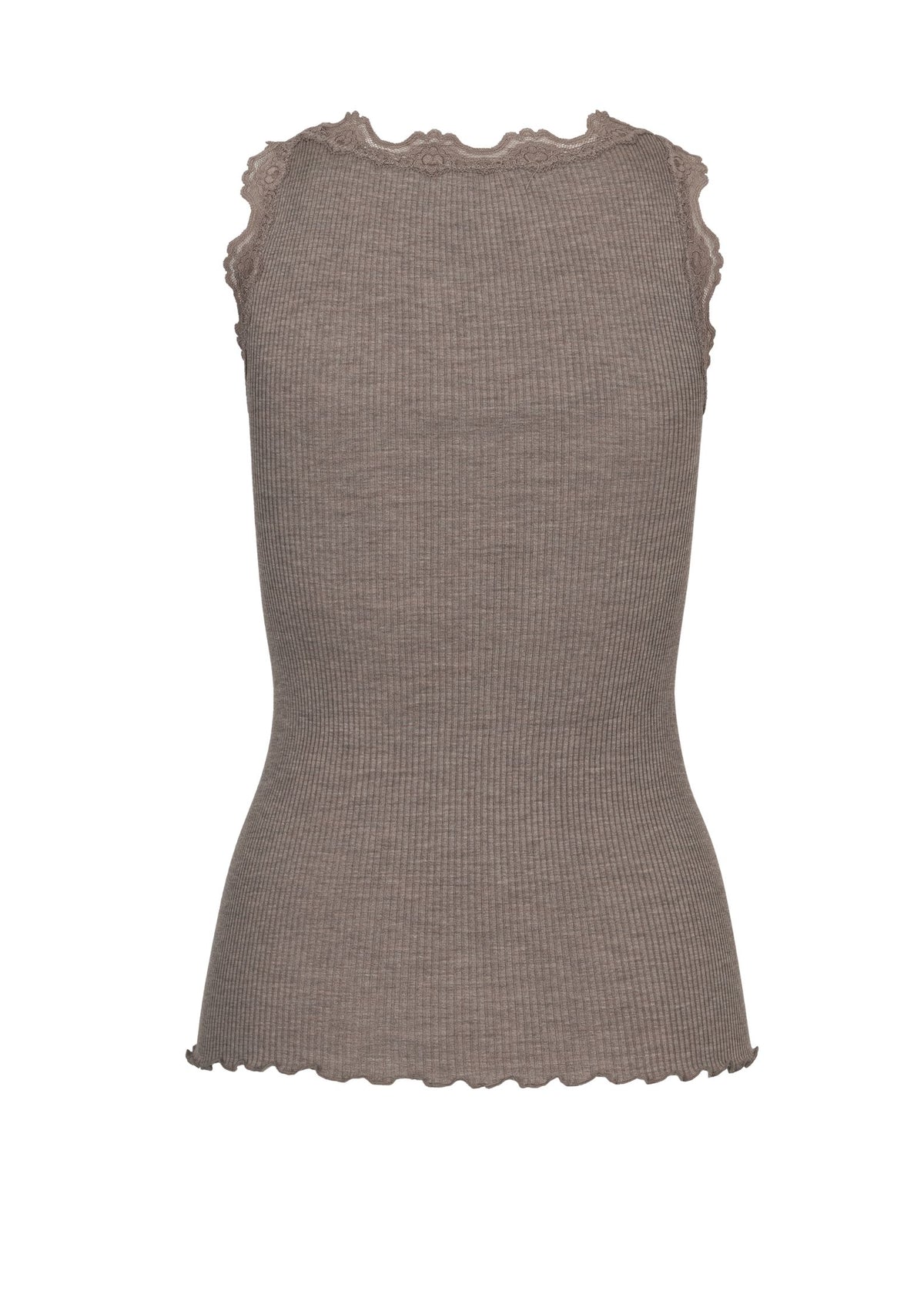Rosemunde silke top med blonde - 5205 (Brun melange)