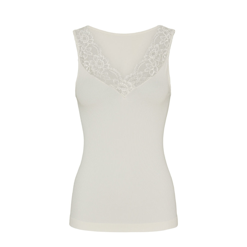 Tim & Simonsen top -  Belen rib v-lace top – 18214 – Ivory