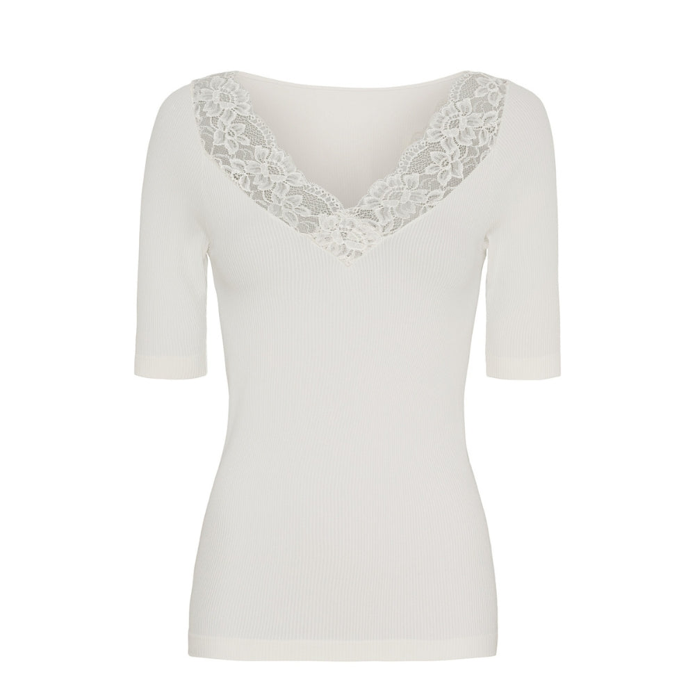 Tim og Simonsen t-shirt - Belen rib v-lace top SS – TS!MM921 – Ivory