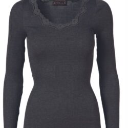 Rosemunde - Silk t-shirt w lace (Dark grey melange)