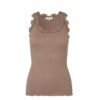Rosemunde top med blonde - 5205 (Mørk sand)