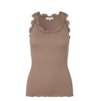 Rosemunde top med blonde - 5205 (Mørk sand)