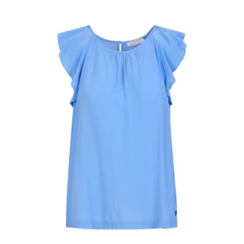 Top with ruffle sleeves - 242-1267 - Bright sky blue