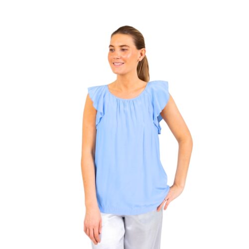 Top with ruffle sleeves - 242-1267 - Bright sky blue