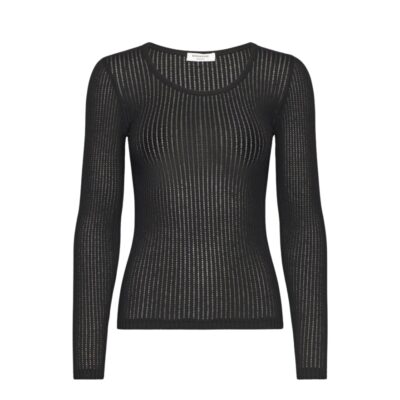 Rosemunde bluse Long sleeve pointelle t-shirt - W0663-010 - Black Sort