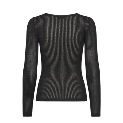 Rosemunde bluse Long sleeve pointelle t-shirt - W0663-010 - Black Sort