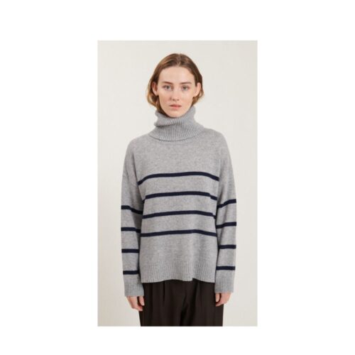 Basic Apparel sweater – Lise striped (Grå/Sort)