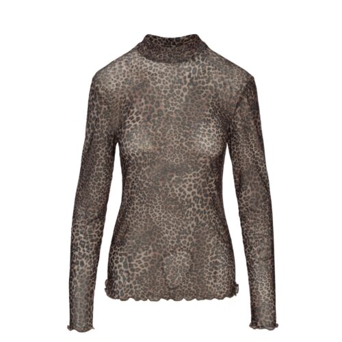 Luxzuz One Two mesh bluse Wollenio T-Shirt - 7771-2460 - 764 Sand Hill Leopard