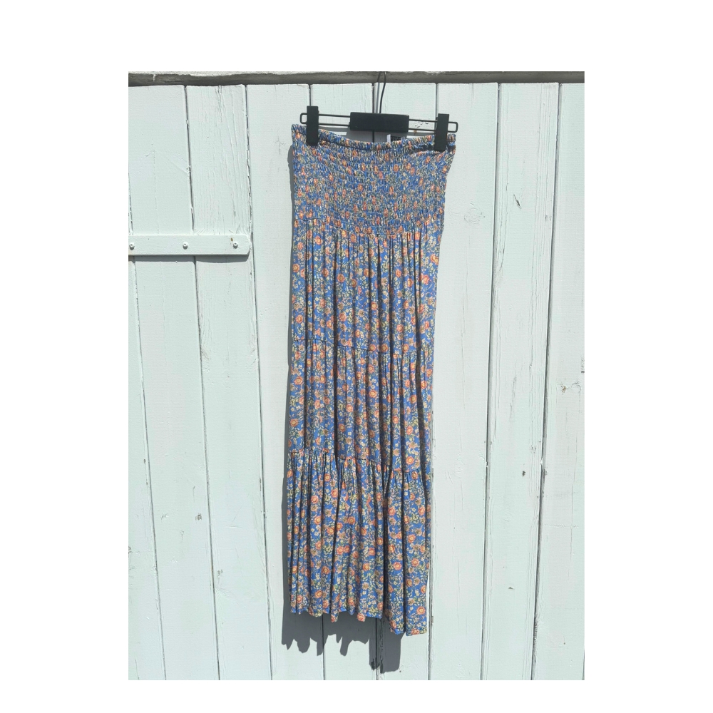 Stajl blomstret nederdel – 7301F (Blå) Boho Skirt – 7301F – 44 – Blue