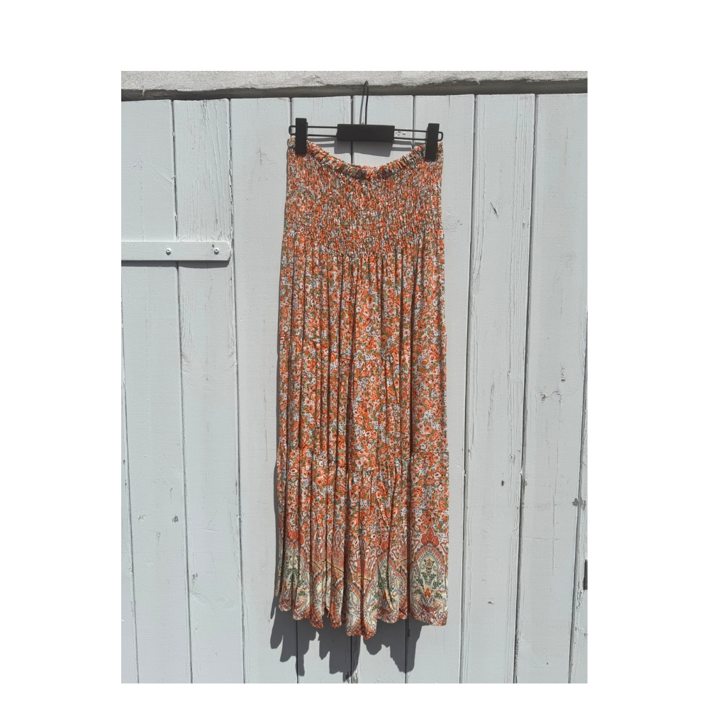 Stajl blomstret nederdel – 21089-9 (Orange) Boho Skirt – 21089-9 – 20-Orange