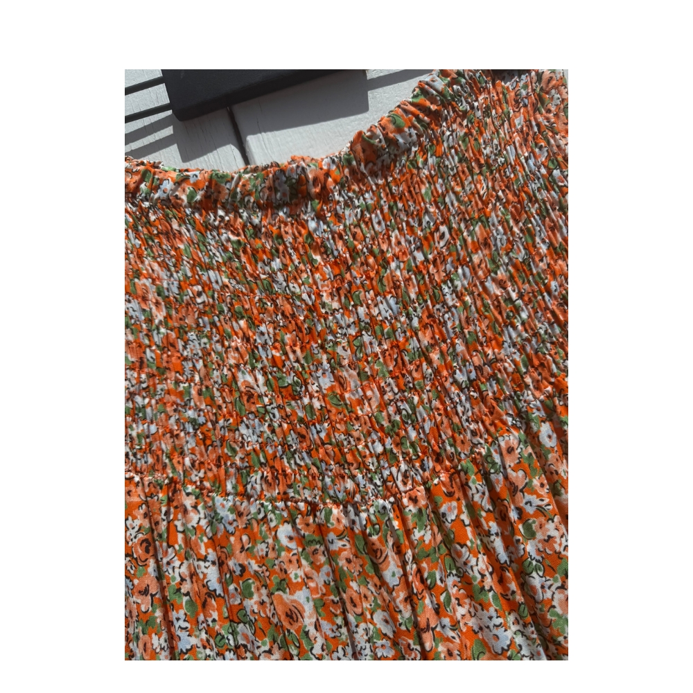 Stajl blomstret nederdel – 21089-9 (Orange) Boho Skirt – 21089-9 – 20-Orange