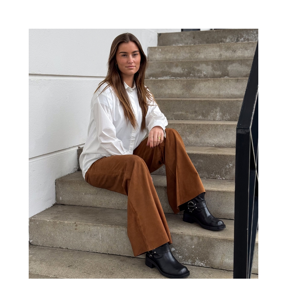Depeche ruskinds bukser - BoaDEP (Cognac) Depeche ruskinds bukser - BoaDEP HW Suede Pant Wide Leg – 51320 – Cognac