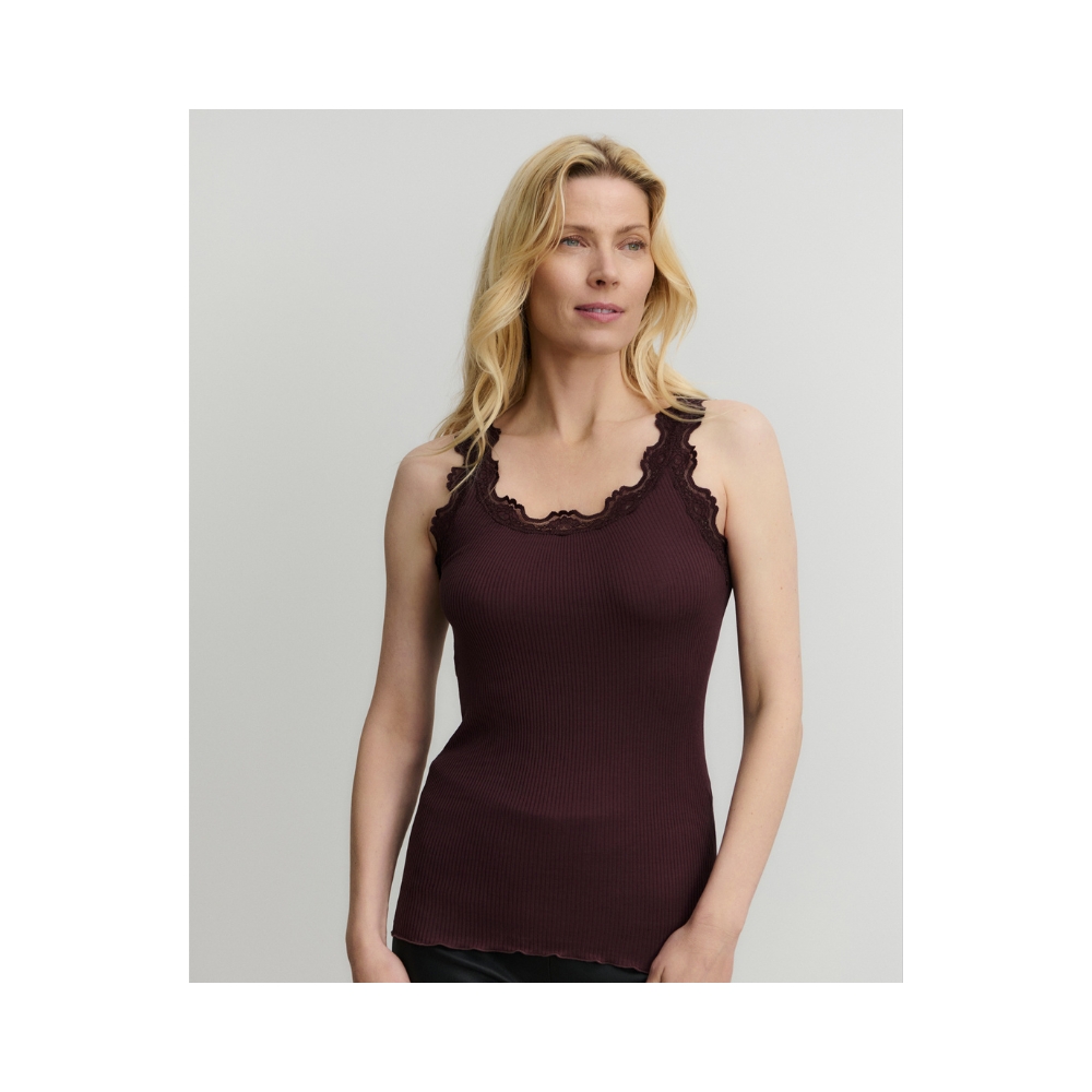 Rosemunde top med blonde - 5205 (Bordeaux) Rosemunde silke top med blonde (Brun)