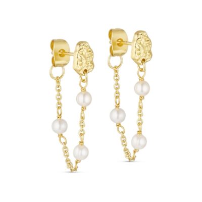 Pure by Nat kæde øreringe med sten - Cammi chain earrings – 45898 (Guld/Hvid)