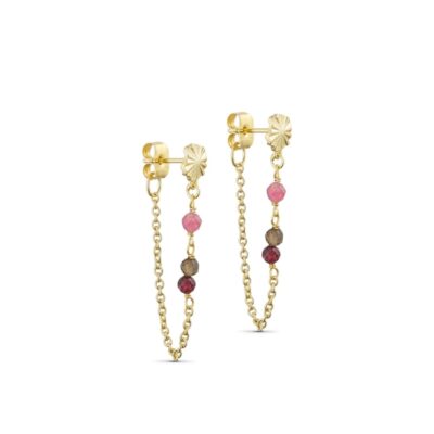 Pure by Nat øreringe med sten - Florence post earring w. gemstones – 45863 – G/P Pink Smoky