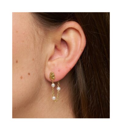 Pure by Nat kæde øreringe med sten - Cammi chain earrings – 45898 (Guld/Hvid)