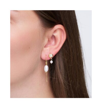 Pure by Nat øreringe - Alba chain earrings – 45958 (Guld/Hvid)