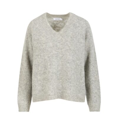Coster Copenhagen strik - V-neck with silver houndstooth – 255-2533 – Mist grey