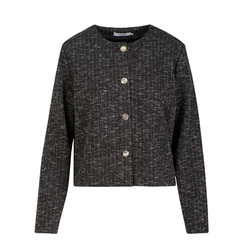 Coster Copenhagen strik - 255-2510 (Grå) Coster Copenhagen strik jakke - Knit jacket with buttons – 255-2510 – Black/Grey mix