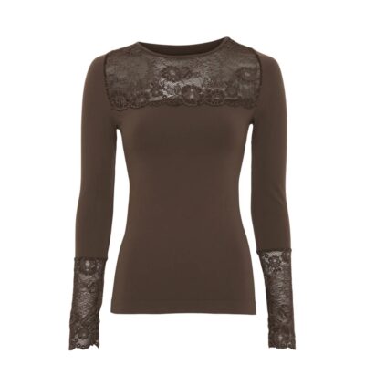 Tim & Simonsen bluse - Nancy Blouse lacechest LS – H5-18613 – Caffe