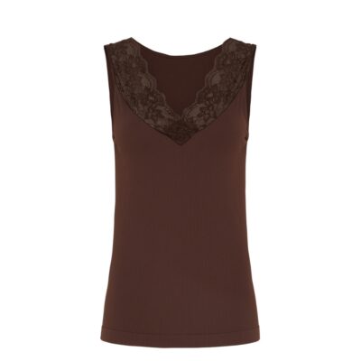 Tim & Simonsen top - Belen rib v-lace top – 18214 – Cioccolato